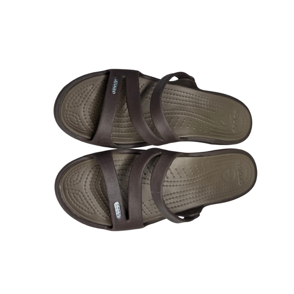 CROCS Brown Comfort Sandals Slip-On Design strappy 8 summer vacation beach - Picture 7 of 9